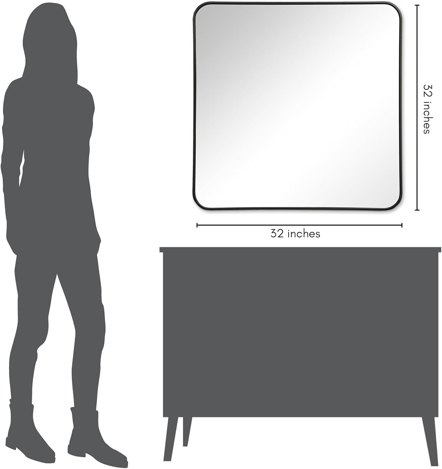 Americanflat Specchio Quadrato da Parete 80x80 cm, Nero - immagine 5