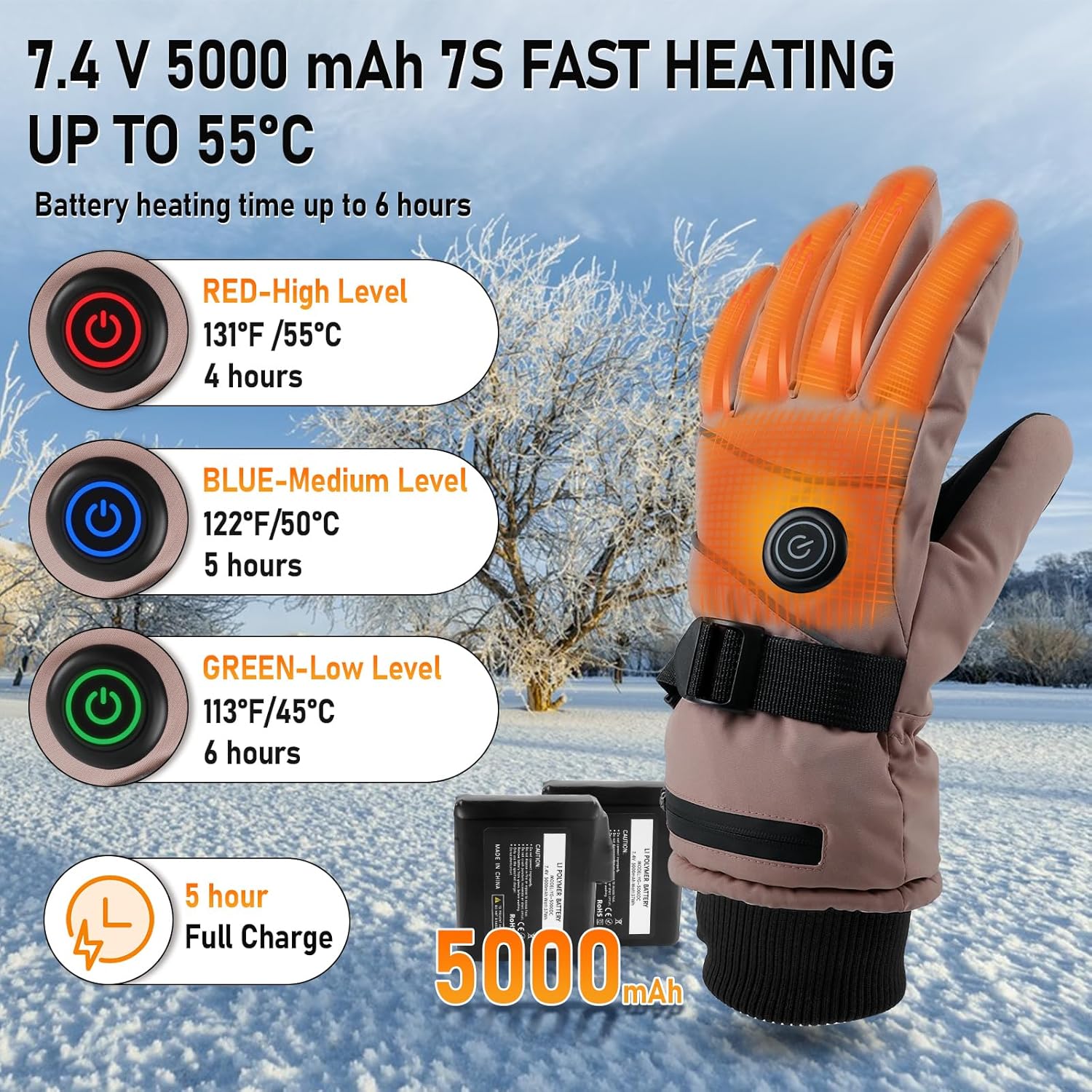 Guanti Riscaldati Ricaricabili 5000mAh Touchscreen - immagine 7
