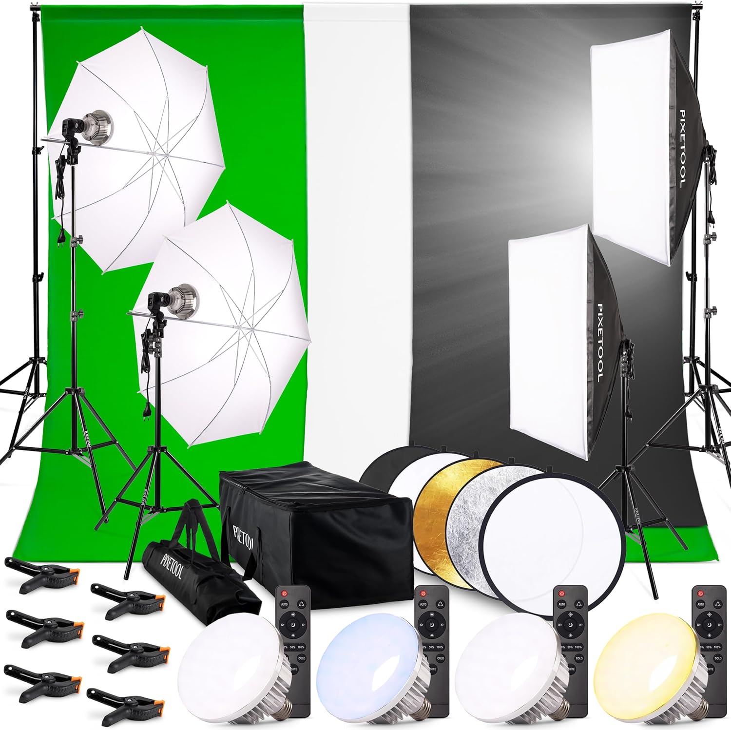 Pixetool Set Studio Fotografico Softbox e Green Screen - immagine 1