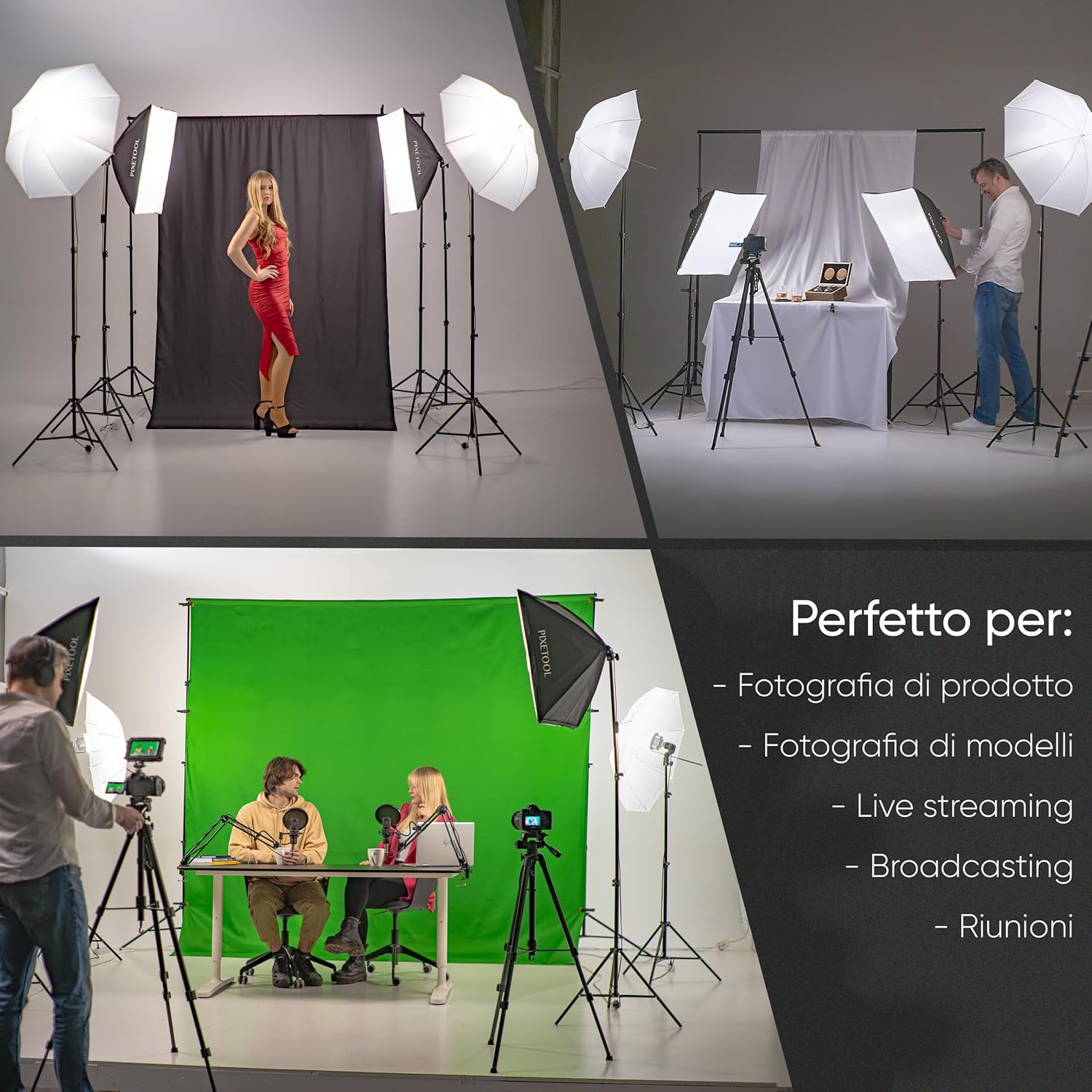Pixetool Set Studio Fotografico Softbox e Green Screen - immagine 2