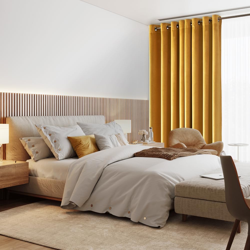 Miulee Tende Velluto Giallo Senape 2 Pezzi L 140 x A 245 CM - immagine 3