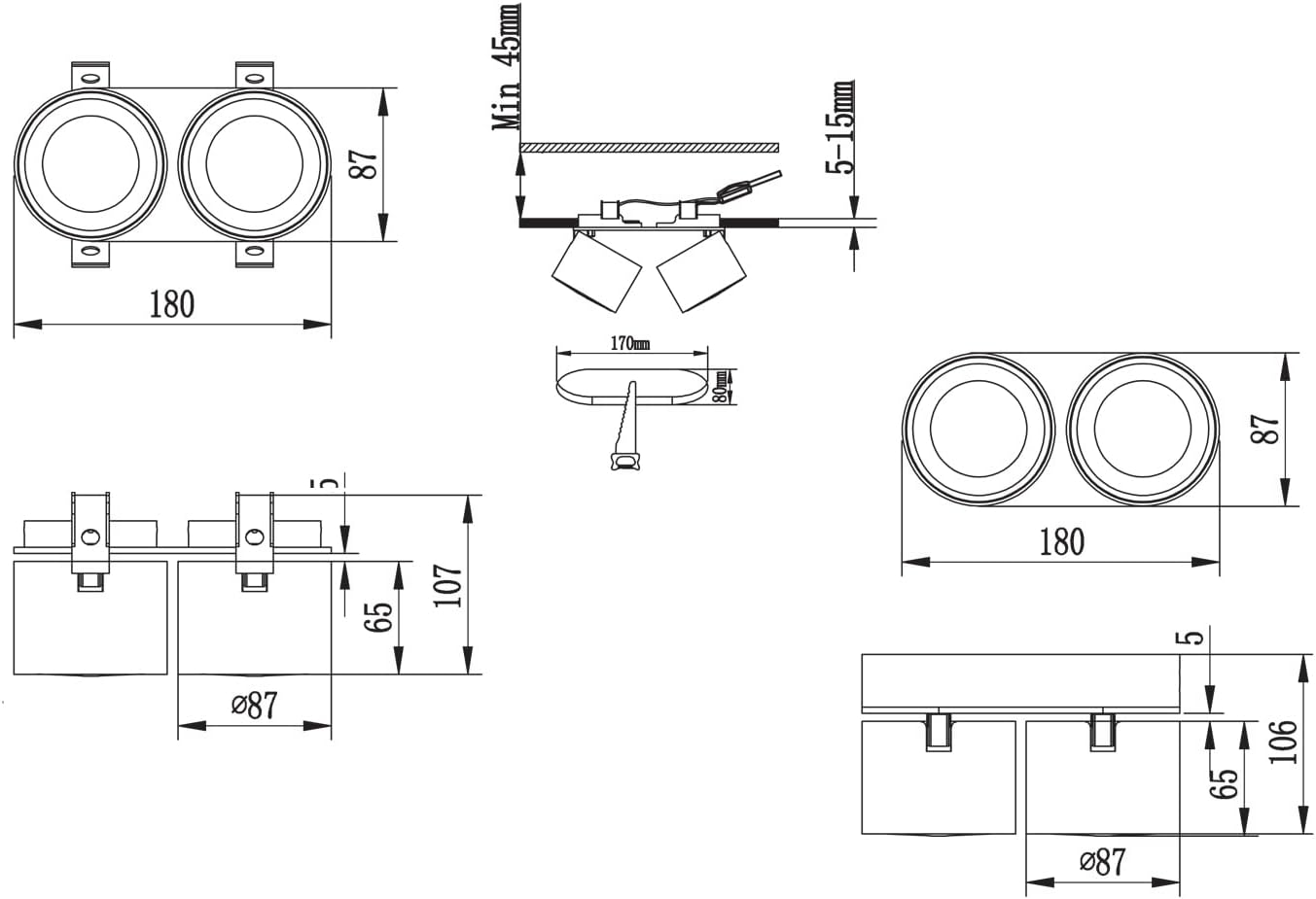 Trio Leuchten Taurus - Lampada Incasso Soffitto, Bianco Opaco - immagine 7