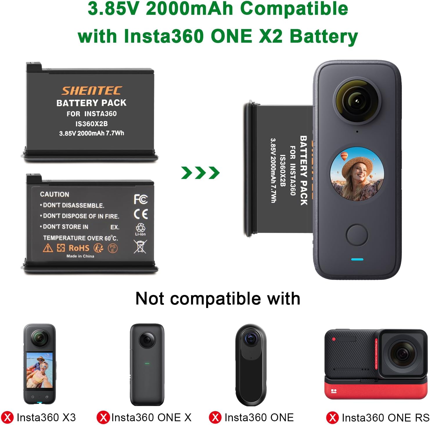 Shentec X2 Batteria Set 2000mAh per Videocamera ONE X2 - immagine 2