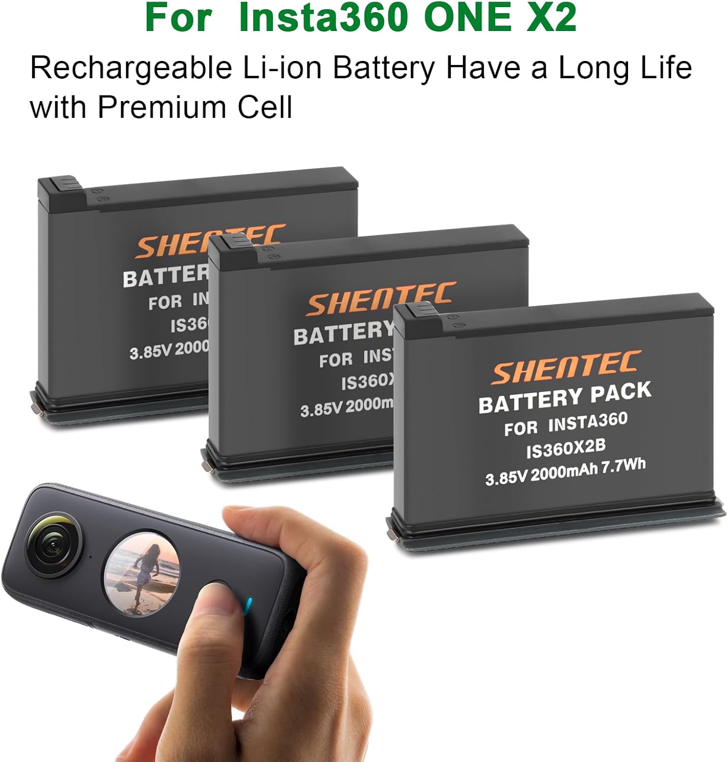 Shentec X2 Batteria Set 2000mAh per Videocamera ONE X2 - immagine 3