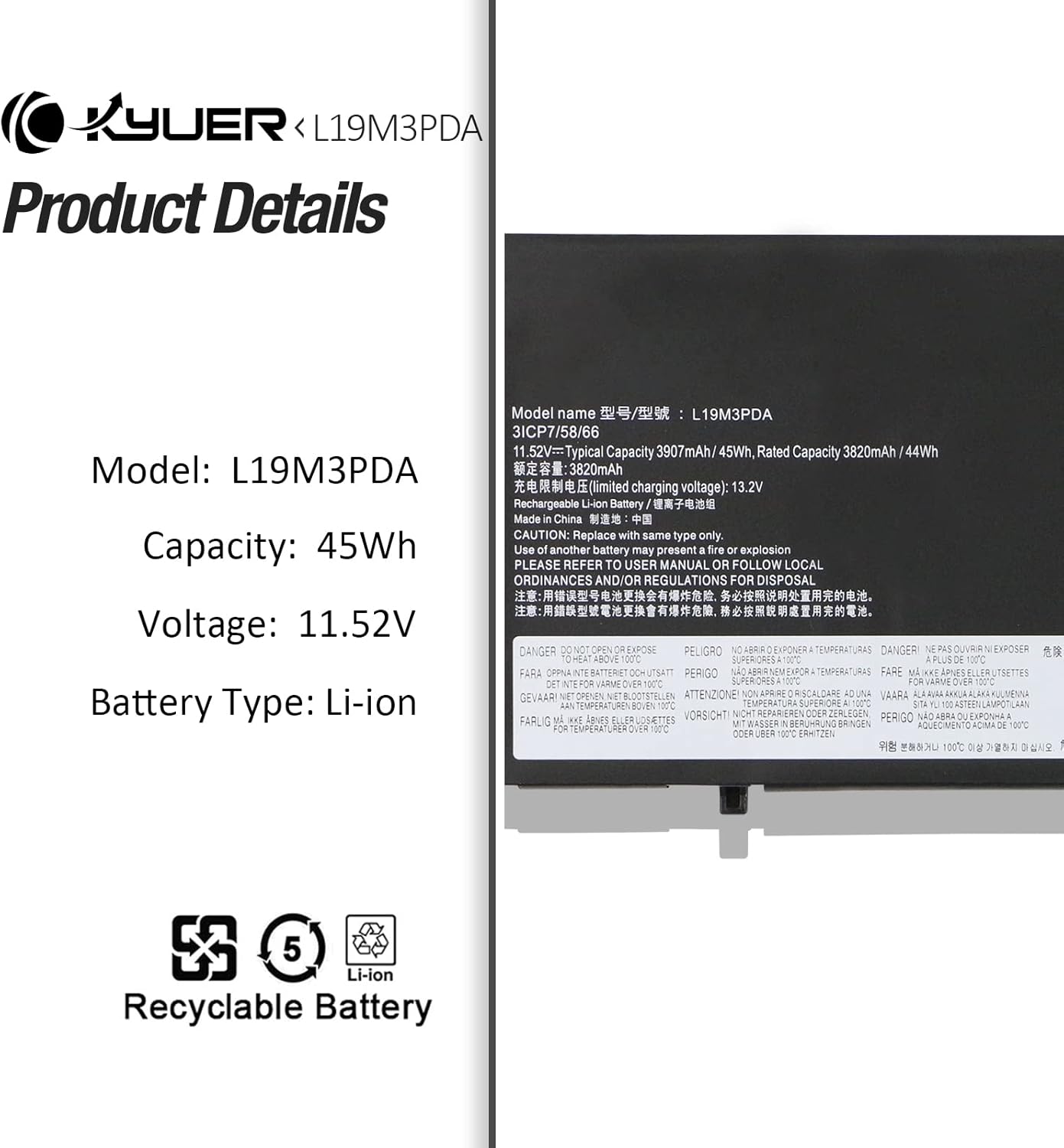 K Kyuer L19L3PDA Batteria per Lenovo ThinkBook - immagine 3