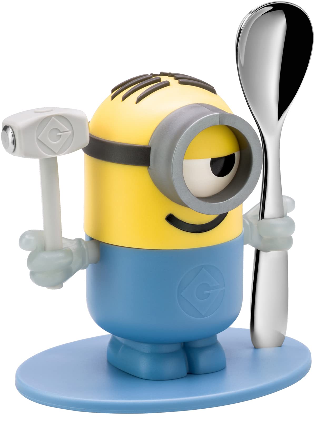 WMF Portauovo a Forma di Minion con Cucchiaio, Cromargan, Blu, Giallo