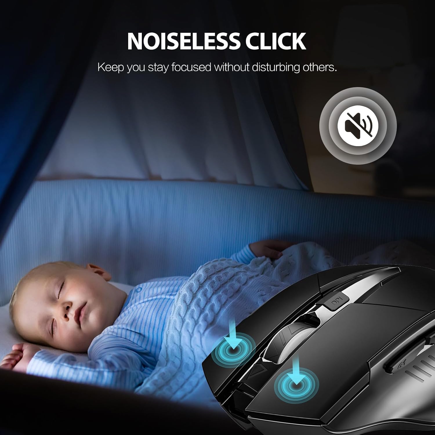 Inphic Mouse Wireless Ricaricabile 2.4G, Nero - immagine 5