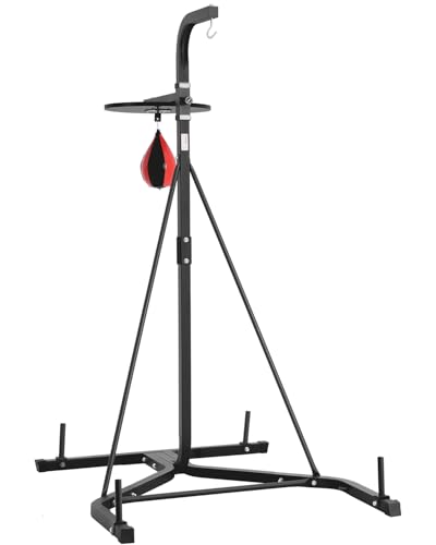 VEVOR Supporto per Sacco da Boxe, Attrezzatura per Allenamento Regolabile in Altezza, Supporta 65 kg, con Base Appesantita, Sacco per Allenamento Palestra Casa, Nero 132x114x201 cm