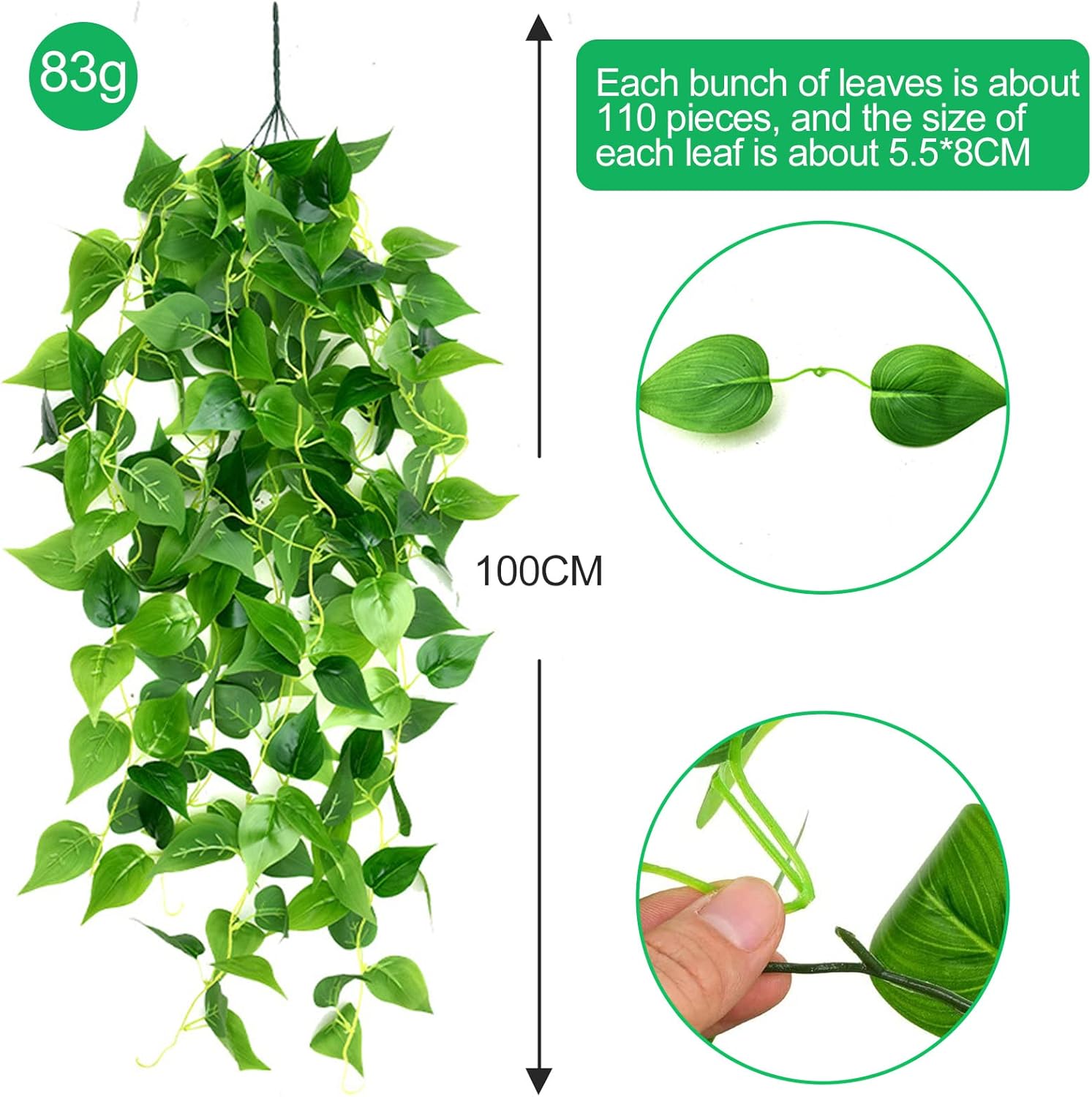 Newaner 2 Pezzi Piante Pendenti Artificiali 100 cm - immagine 2