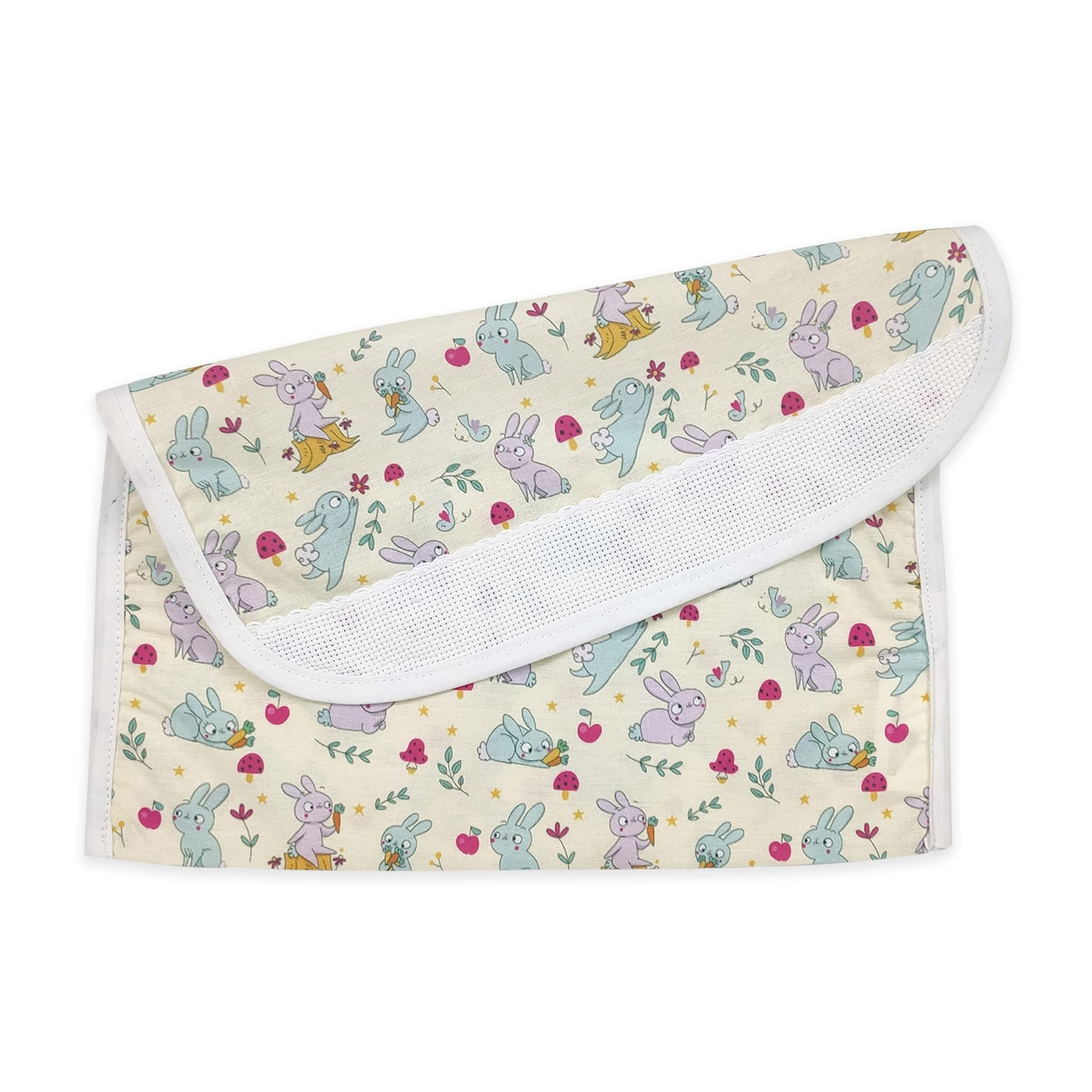 Panini Tessuti, Porta Bavaglino Bavetta in Cotone con tela Aida da ricamare per la pappa - pranzo - merenda in asilo dimensione 16x30 cm Fantasia coniglietti
