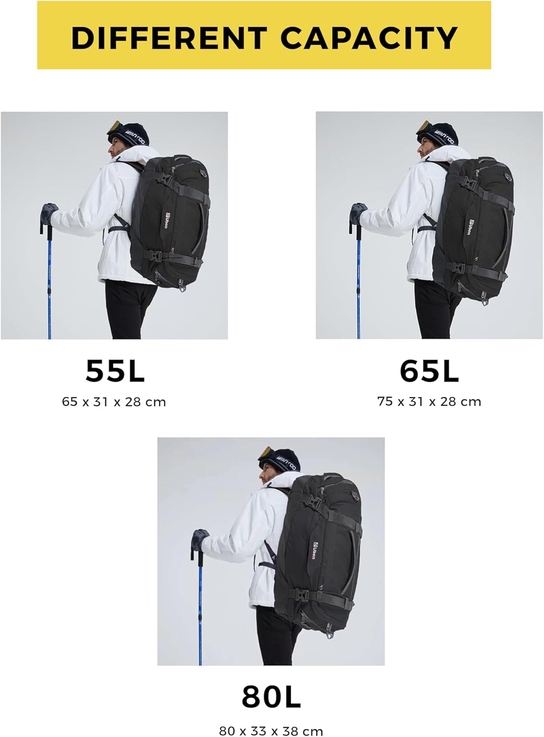 Ubon Borsone da Viaggio 80L Nero - immagine 2