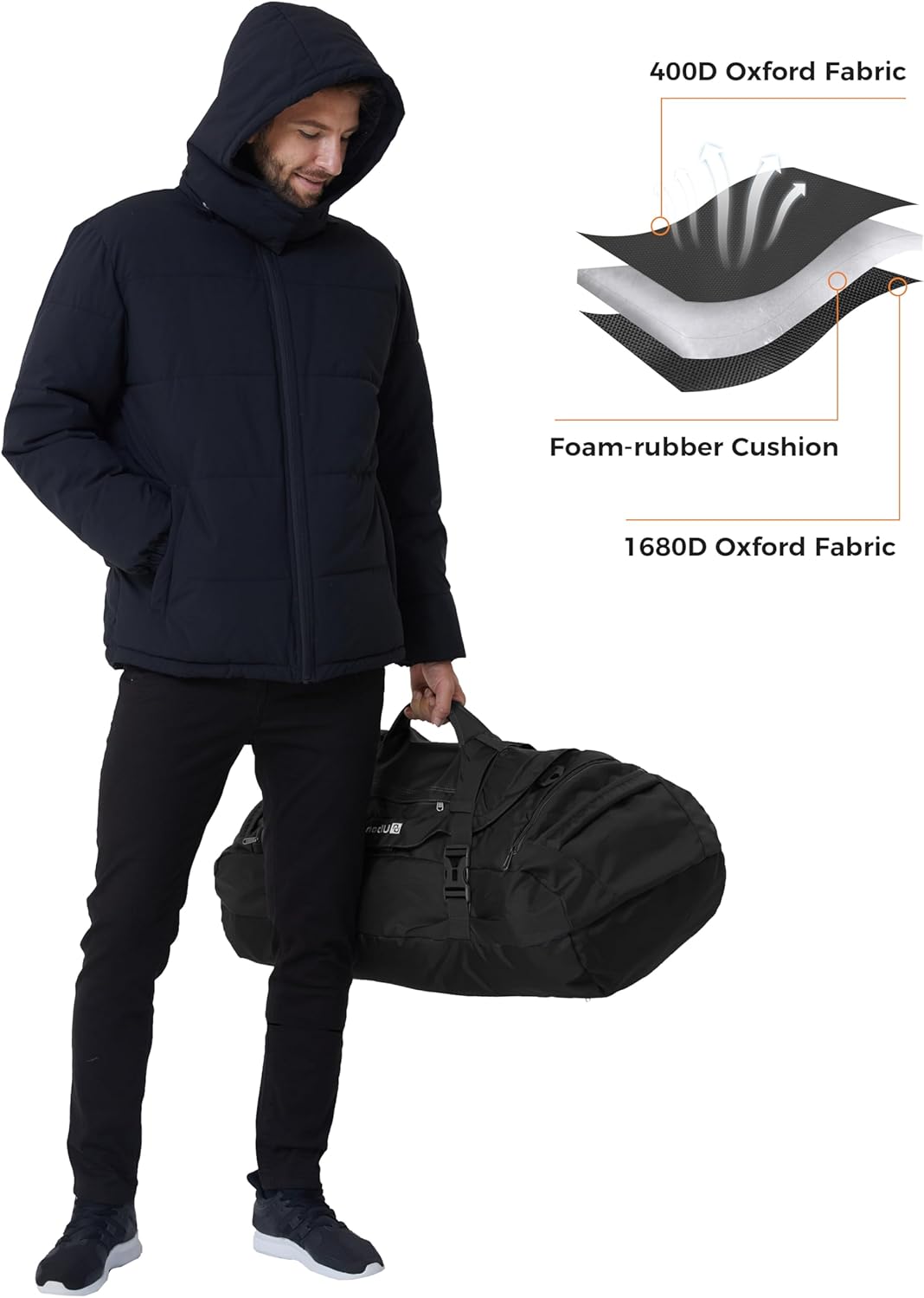 Ubon Borsone da Viaggio 80L Nero - immagine 6