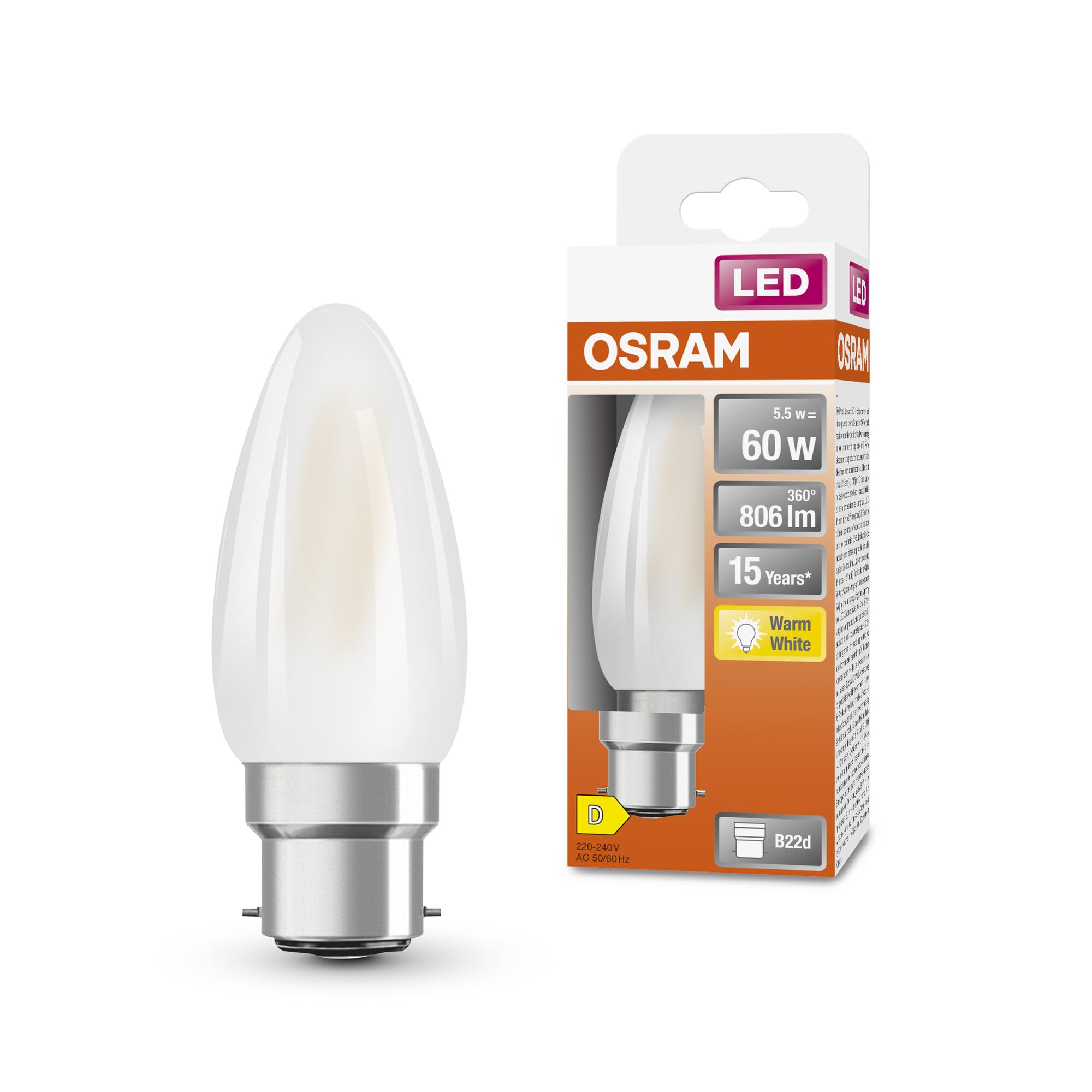 Osram Lampada LED Classica B60 B22D 2700K, 6 pz