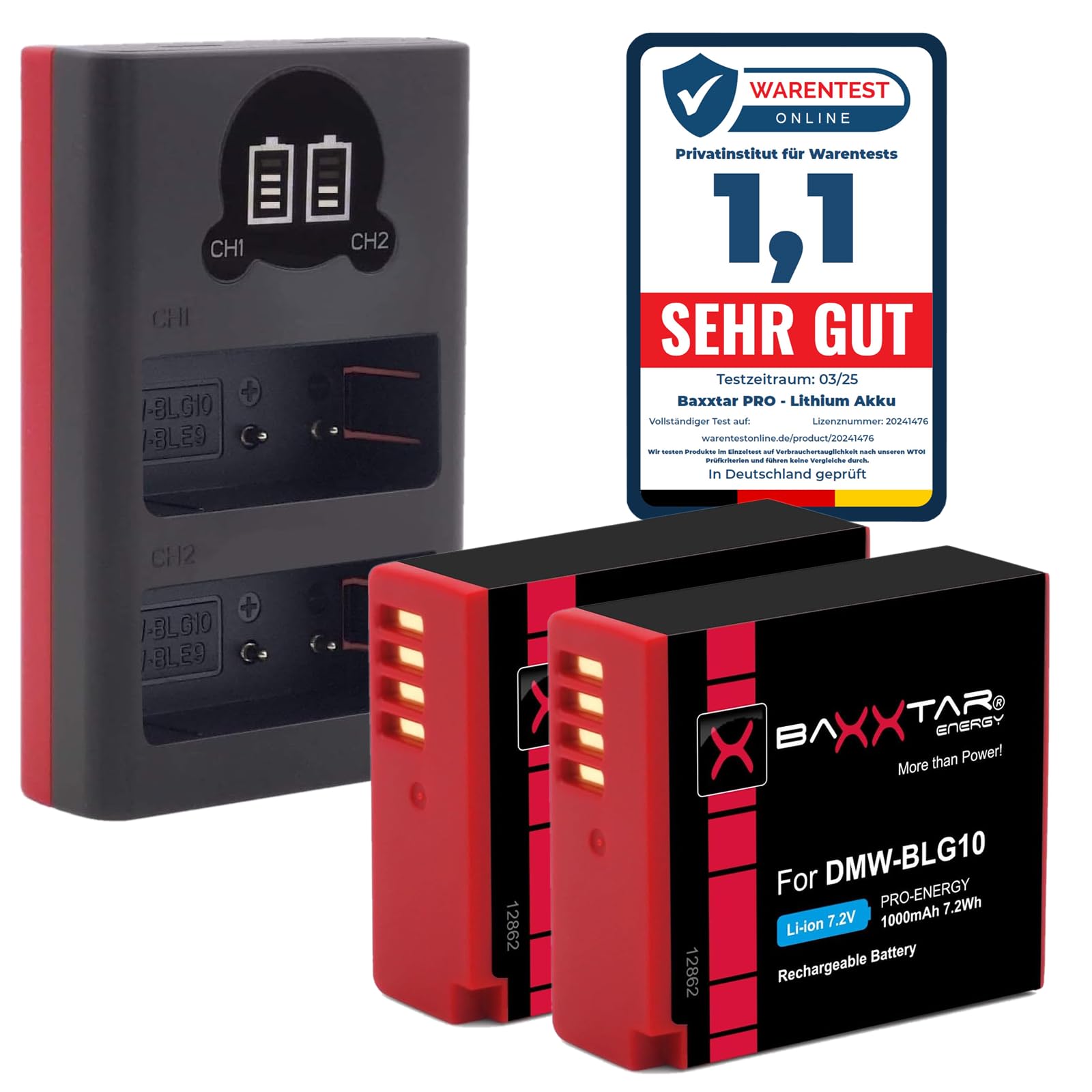 Baxxtar 2x DMW-BLG10E Batteria con Caricatore USB LCD