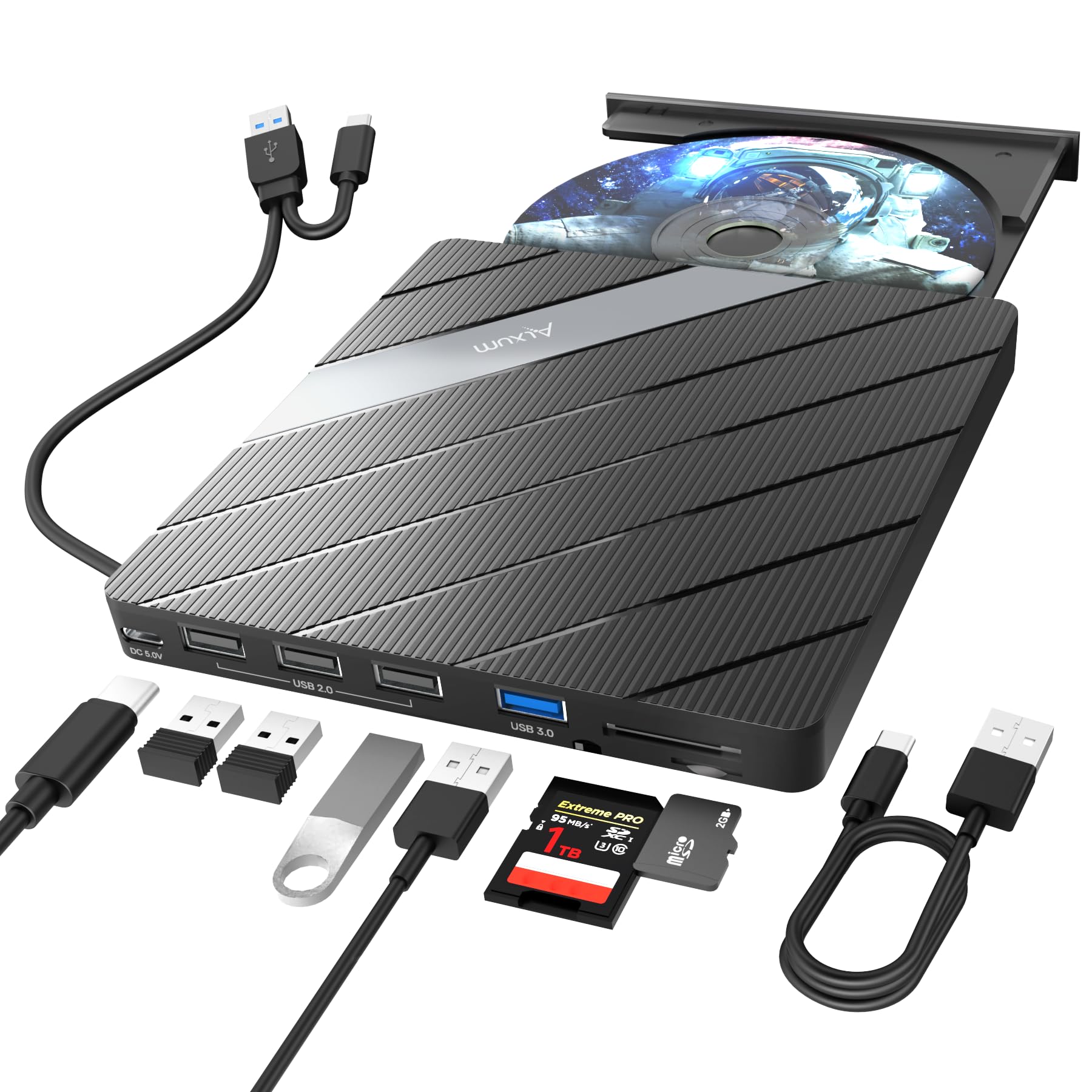 Alxum Unità DVD Esterna USB 3.0/2.0 con Lettore Schede