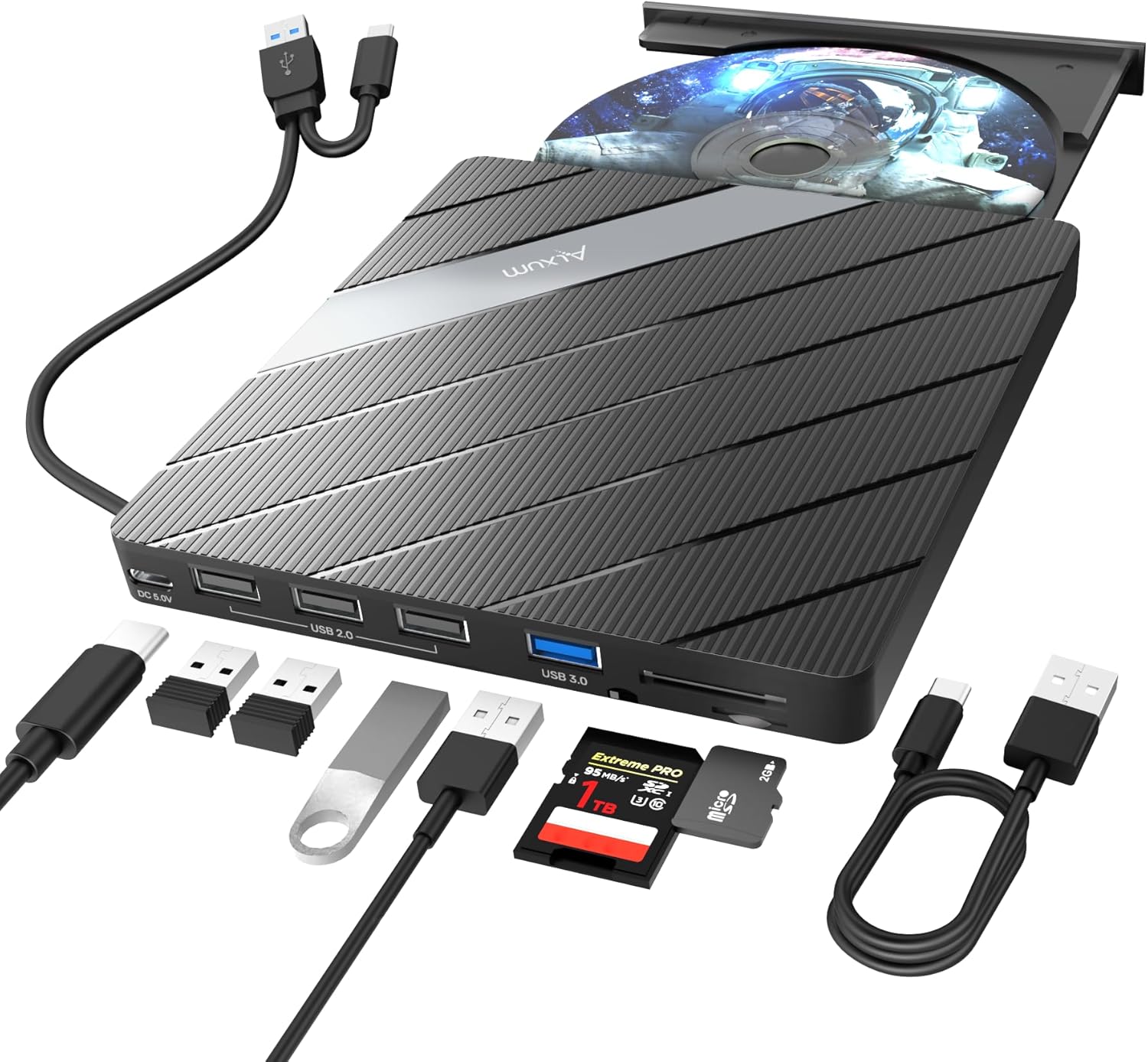 Alxum Unità DVD Esterna USB 3.0/2.0 con Lettore Schede - immagine 1