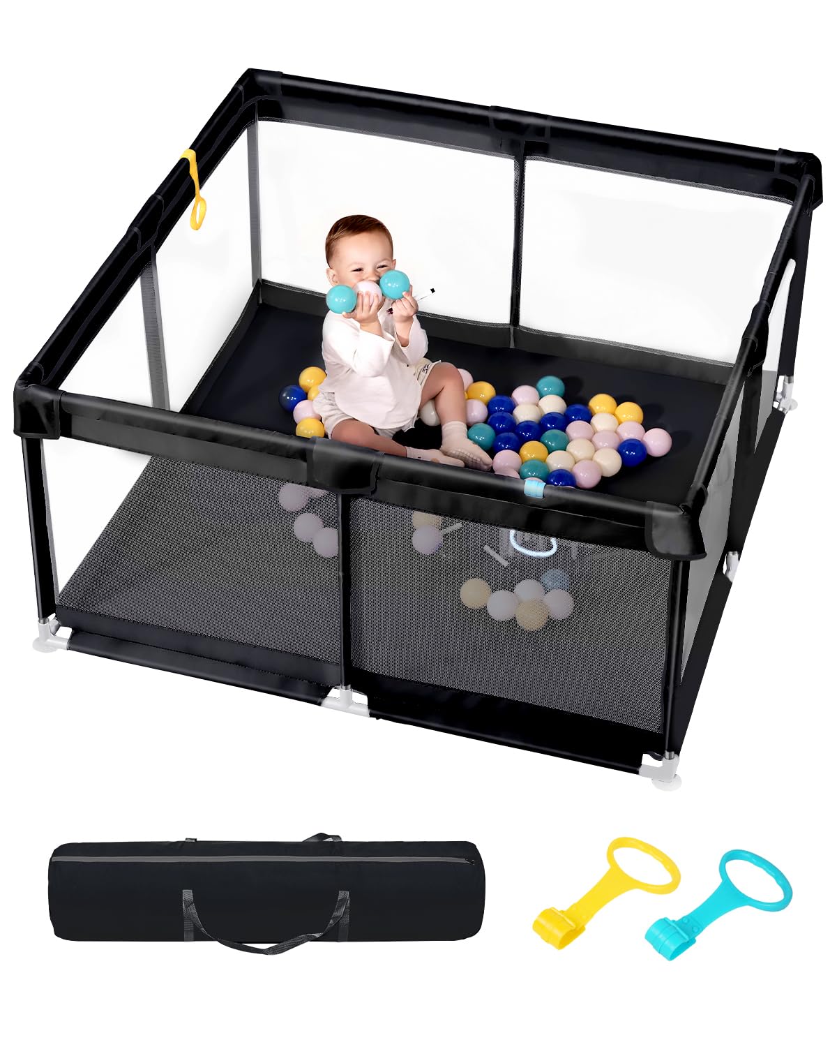 Box per Bambini Grande, Recinto Sicurezza 130x130x66cm, Nero