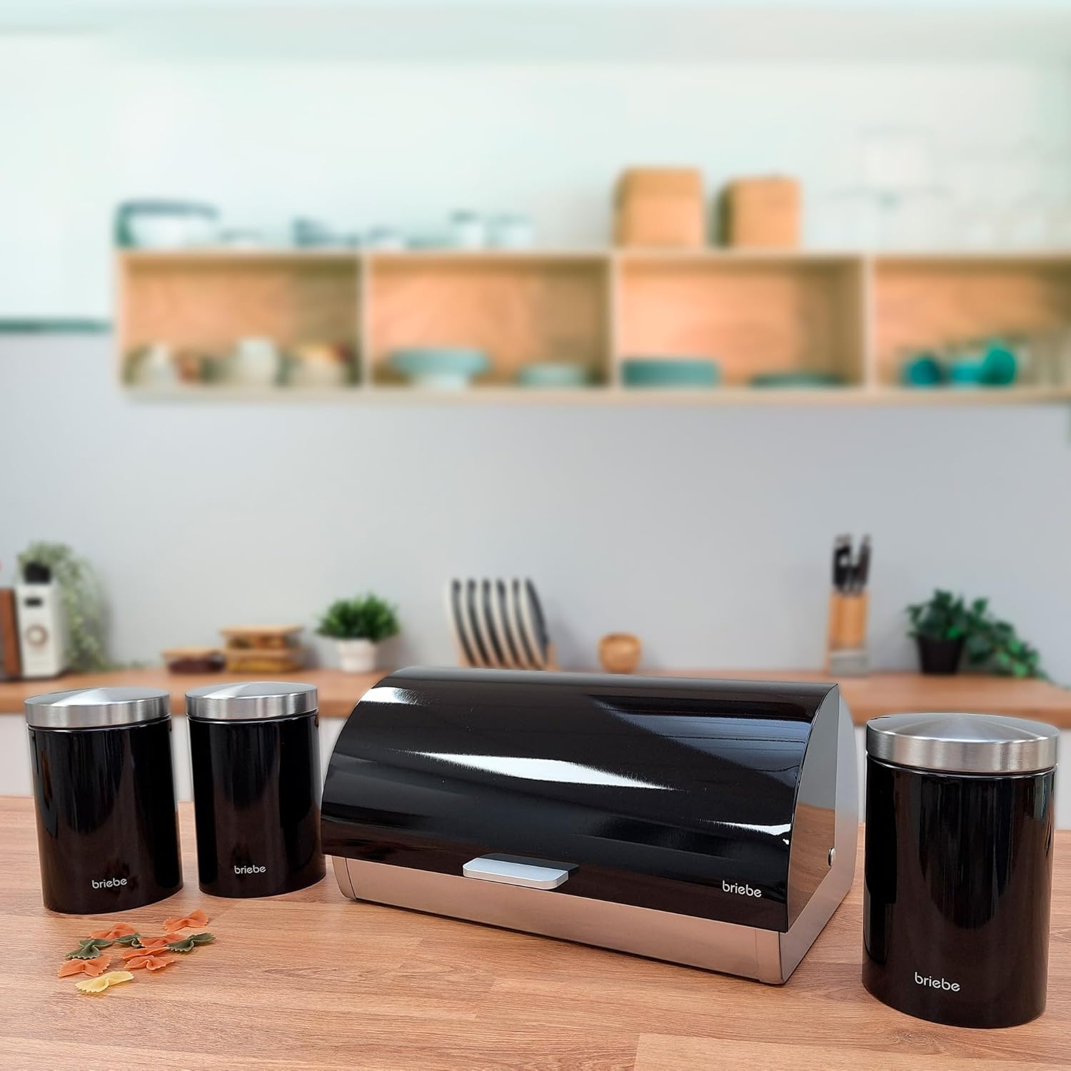 Briebe Set Portapane e 3 Barattoli Cucina Acciaio Inox - immagine 3