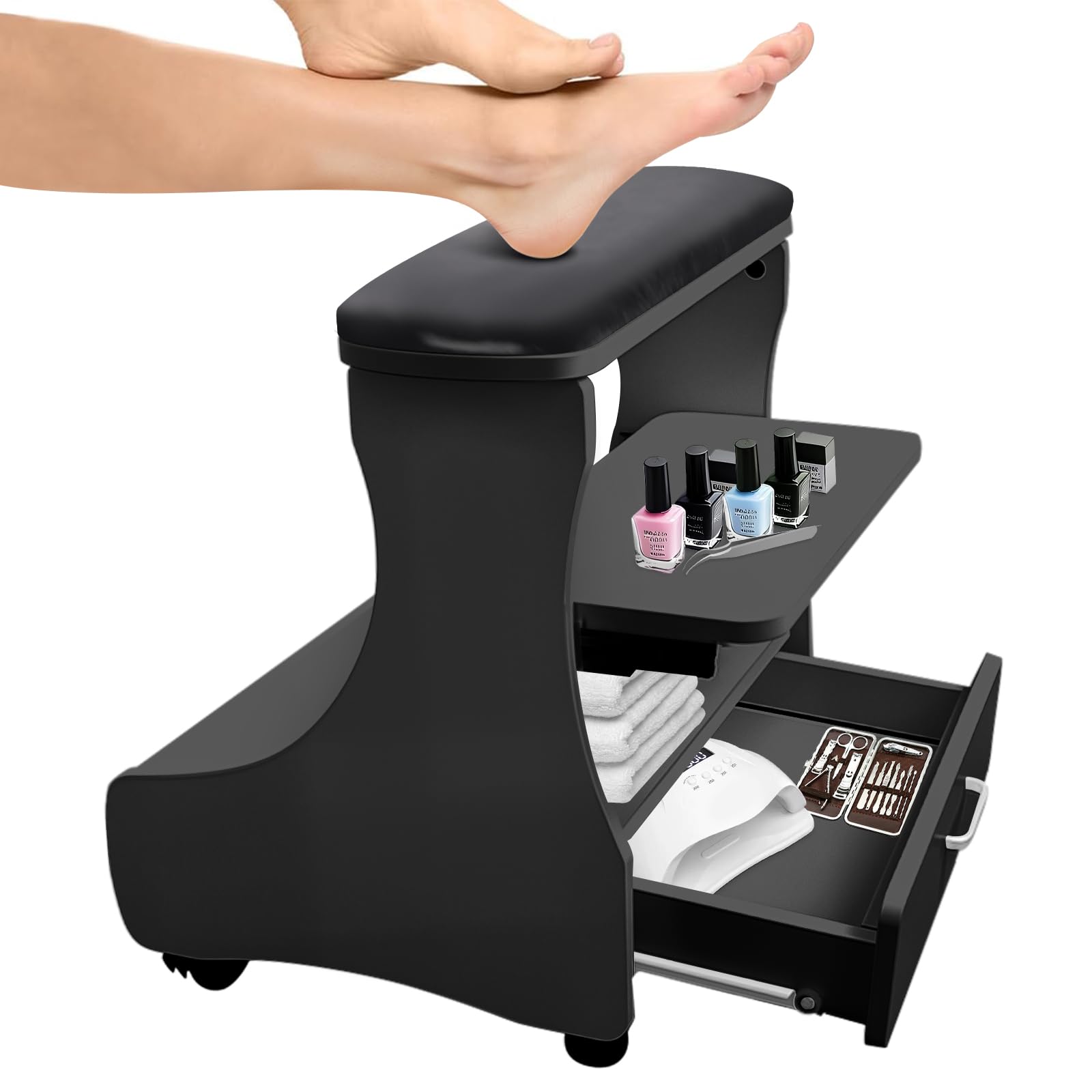 Ebanku Poggiapiedi Pedicure con Ruote, Nero