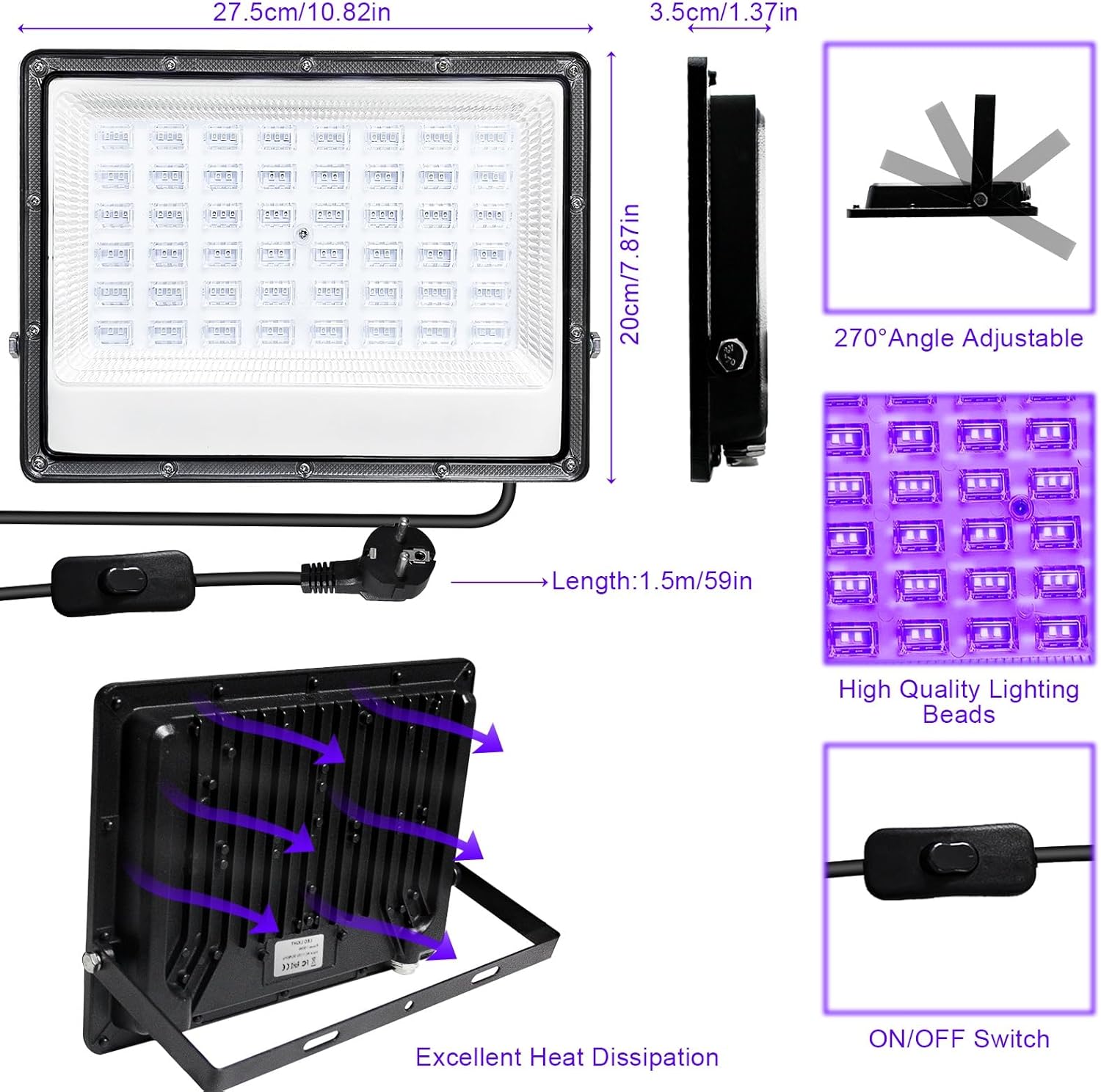 CREATESTAR LED Luce Nera 100W, Faro UV LED IP66 - immagine 5
