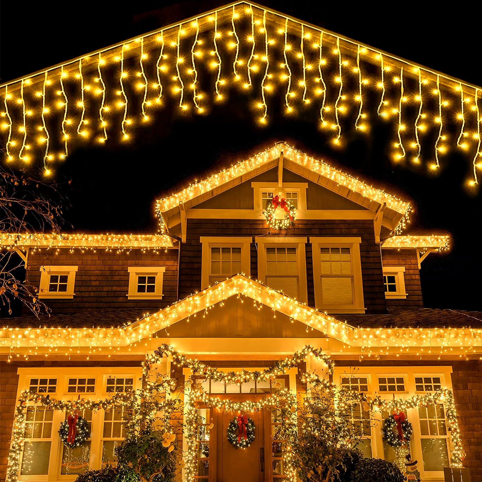 Luci Natale Esterno Cascata Solare 8M 288LEDs, Bianco Caldo