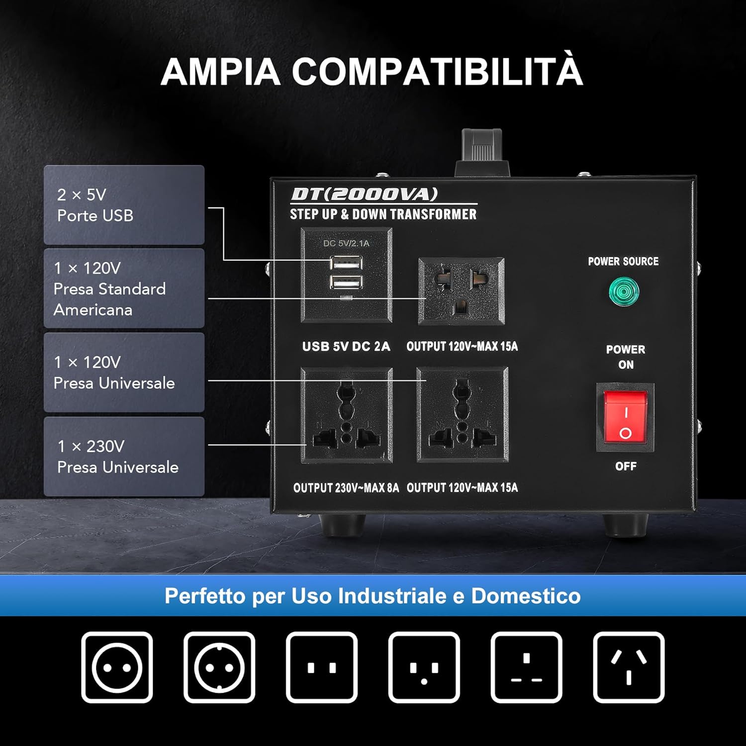 Vonluce Trasformatore 2000W da 220V a 110V - immagine 6