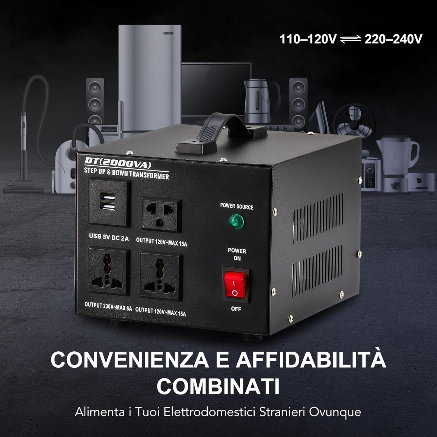 Vonluce Trasformatore 2000W da 220V a 110V - immagine 8