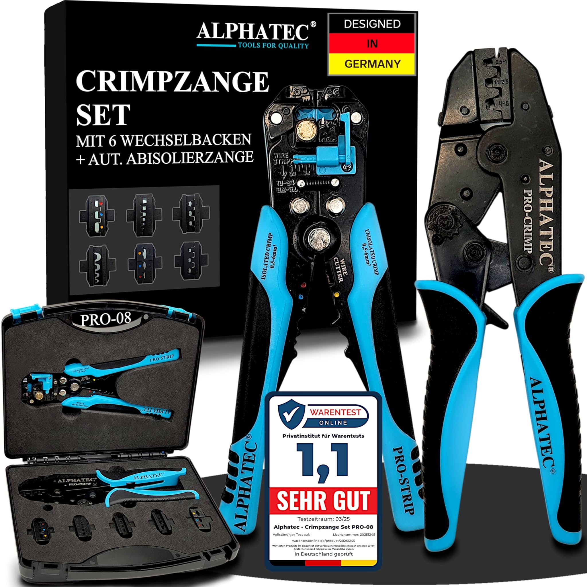 Alphatec® Set 8 Pinze Crimpatrici con Ganasce Intercambiabili