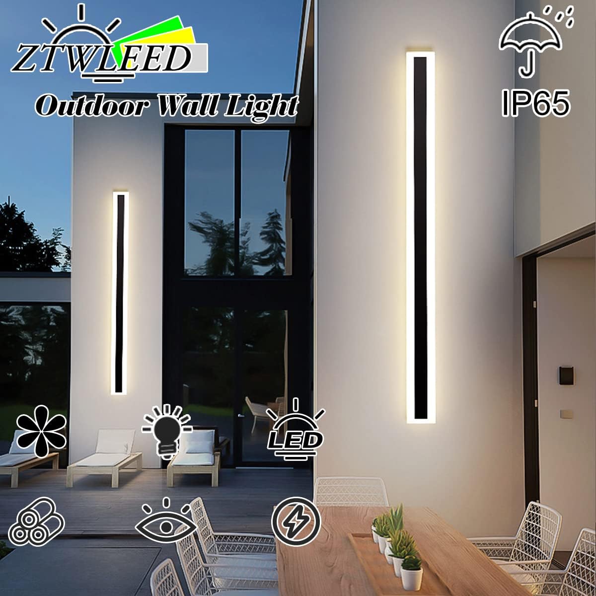 Ztwleed Applique da Esterno Lunga 21W 100CM, Nera - immagine 2