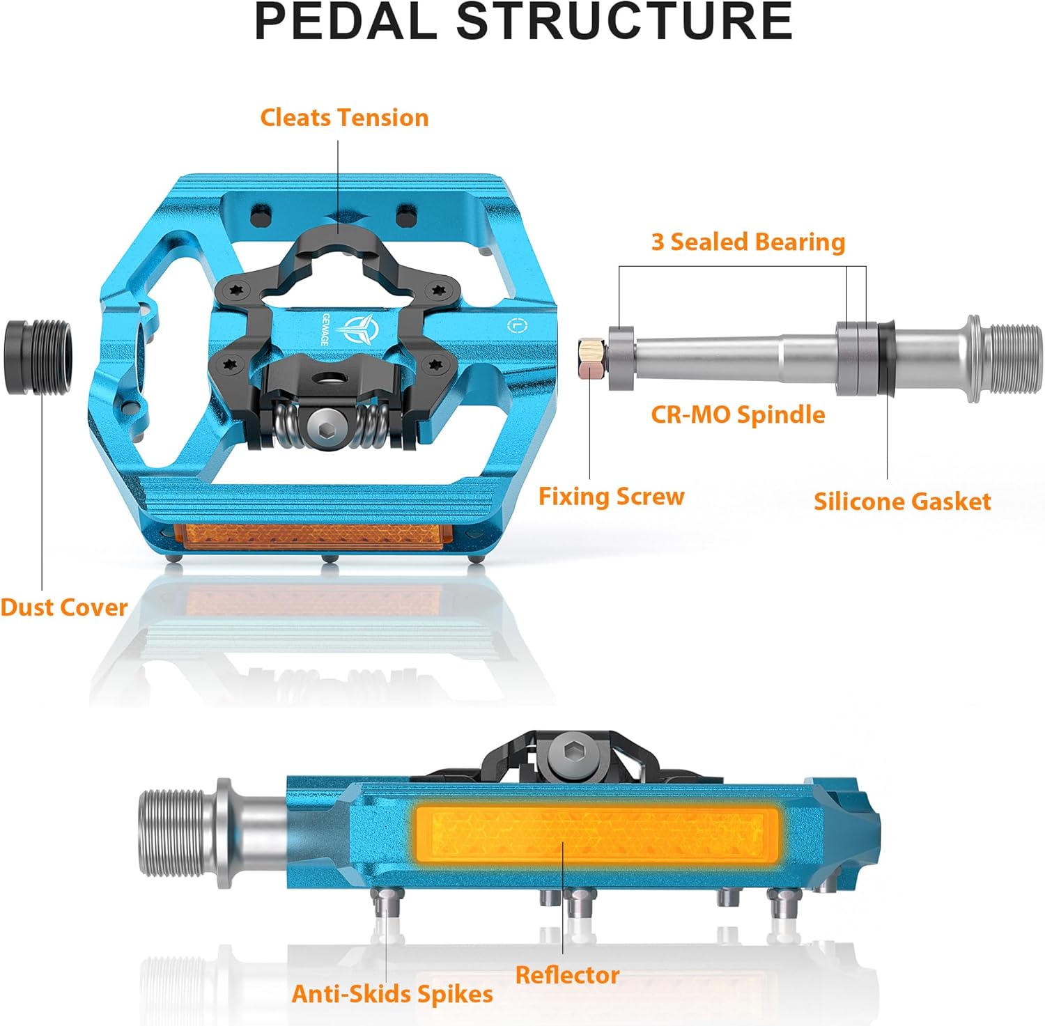 Gewage Pedali Mountain Bike 9/16 Pollici con Riflettore - immagine 2