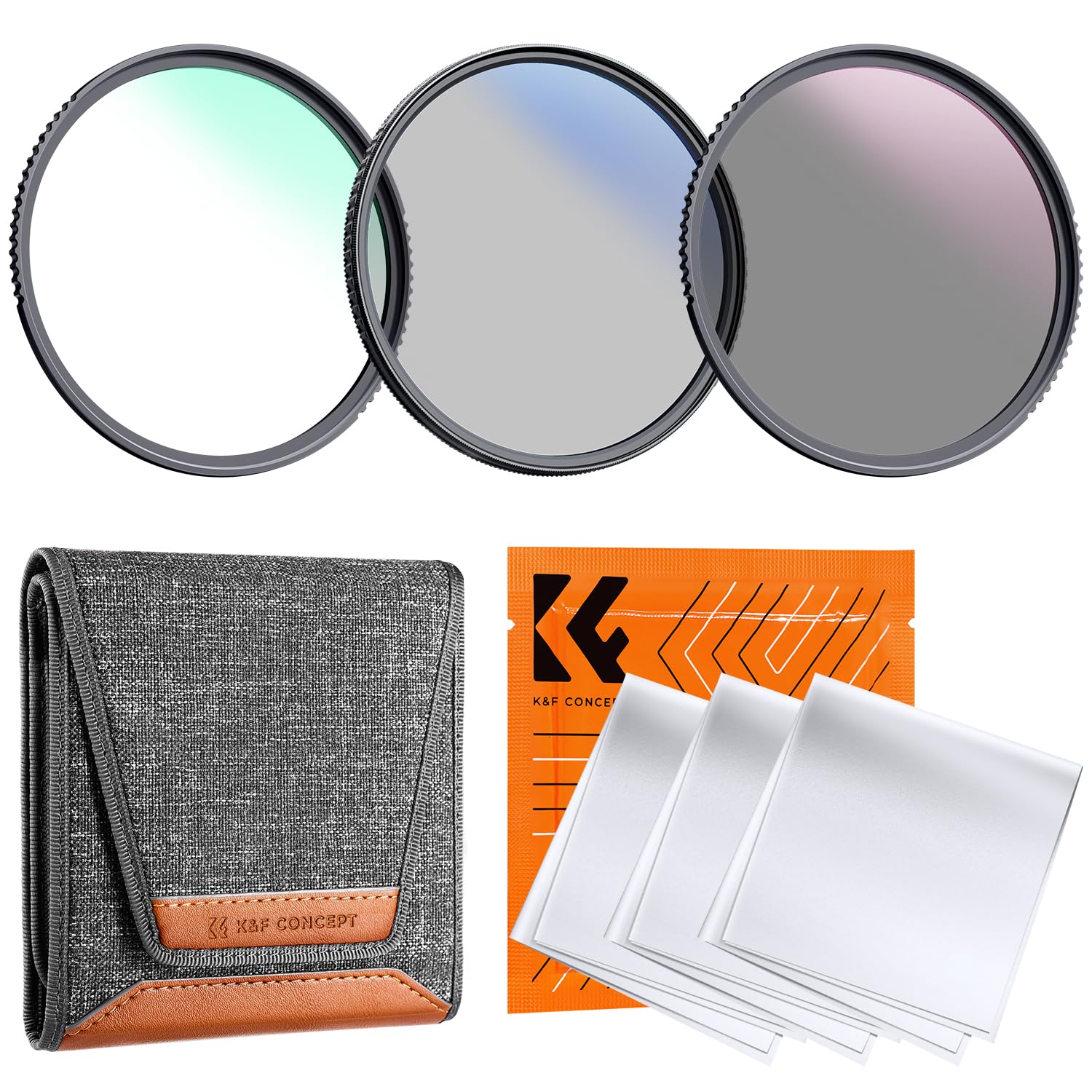 K&F Concept Nano-K Filtros Kit, 55mm Filtro di Protezione UV + Filtro Polarizzatore Circolare CPL + Filtro ND 4 + 1 Sacchetto Di Filtro Con 3pcs Panni di Pulizia