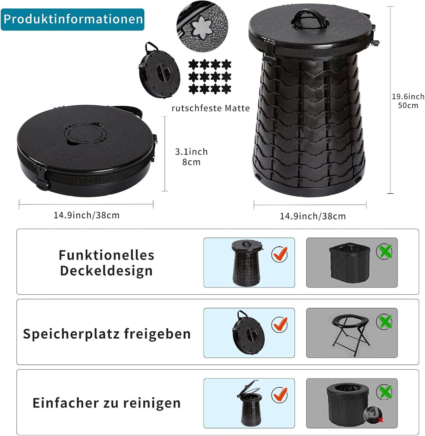 Xiuwoug WC Portatile Pieghevole per Campeggio - immagine 5