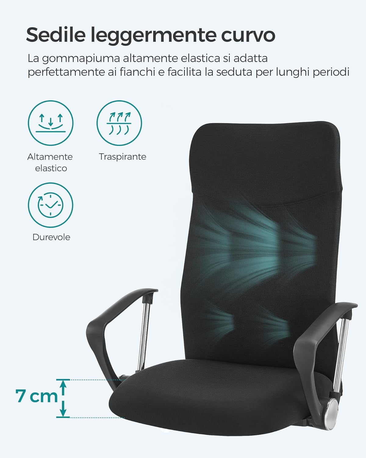 Songmics Sedia da Ufficio Ergonomica Girevole, Nero - immagine 6