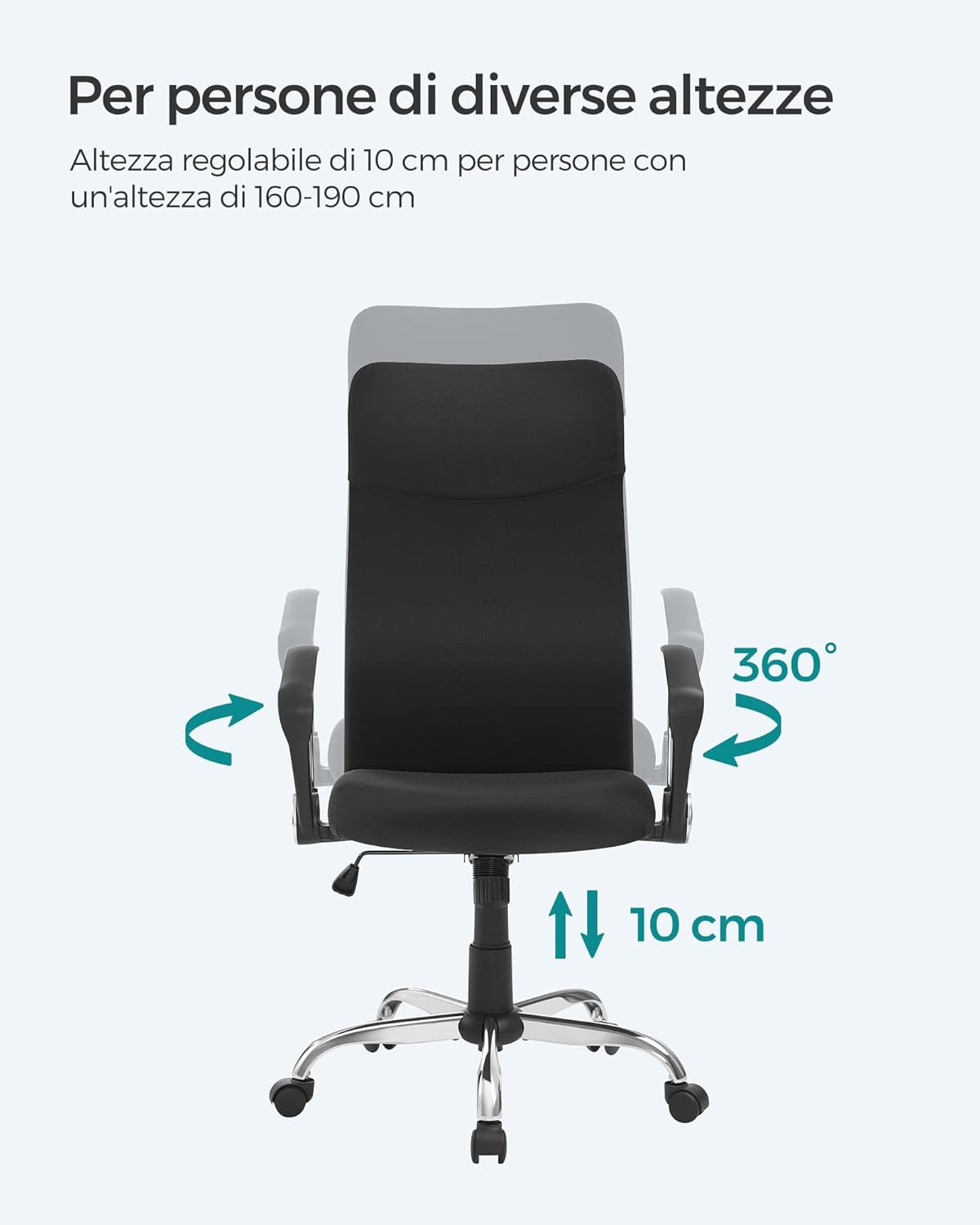 Songmics Sedia da Ufficio Ergonomica Girevole, Nero - immagine 7