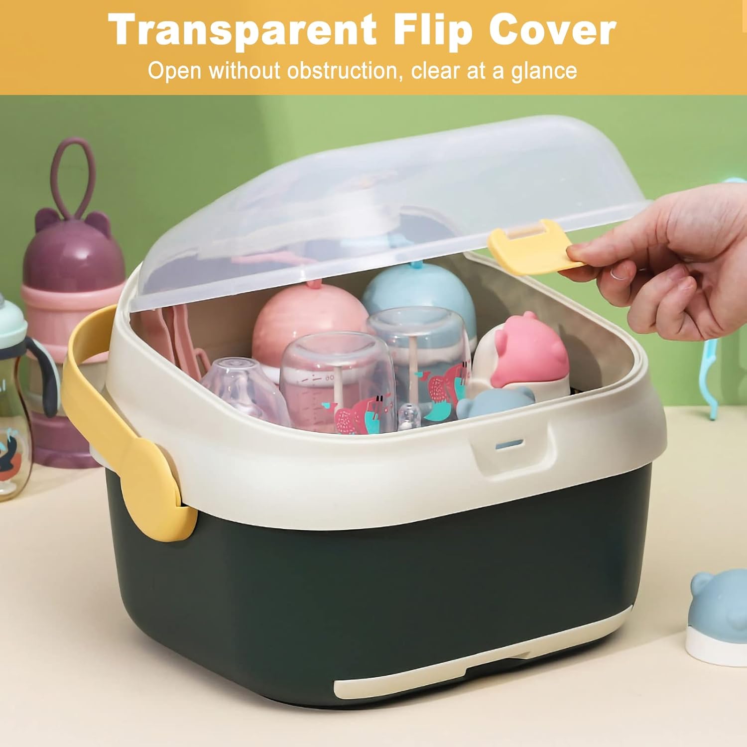 Organizer Grande per Biberon con Coperchio, Verde - immagine 6