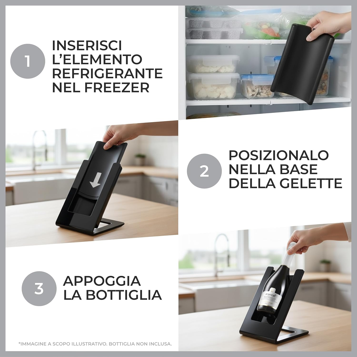 Argentoè Gelette Raffredda Bottiglie Vino, Nero - immagine 4