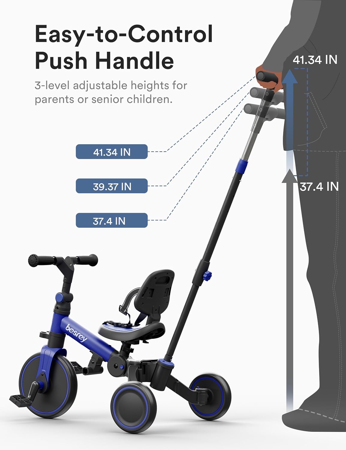 Besrey Triciclo per Bambini 5 in 1 Blu Scuro - immagine 5