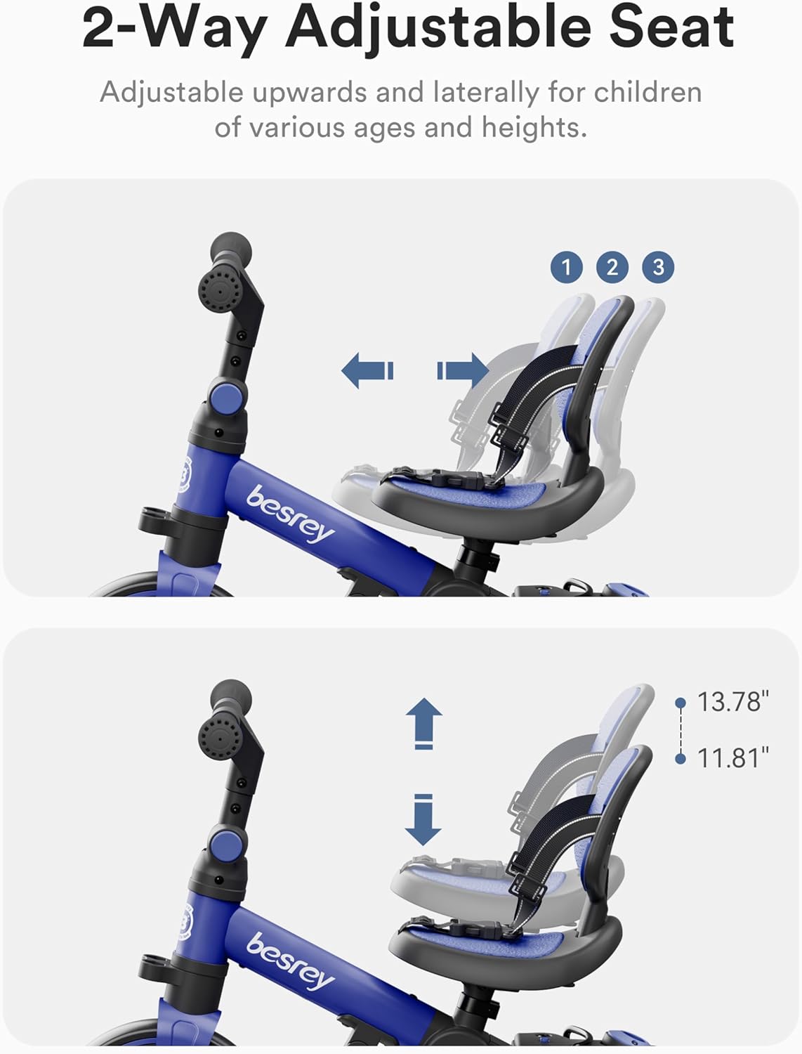 Besrey Triciclo per Bambini 5 in 1 Blu Scuro - immagine 7