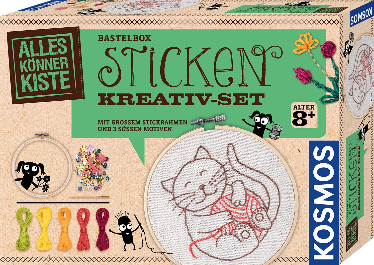 Kosmos AllesKönnerKiste 604691 - Kit Creativo per Ricamo per Bambini a Partire da 8 Anni e Principianti, Belle Immagini da Ricamo per Bambini, Regalo per Ragazze e Ragazzi, Set Creativo