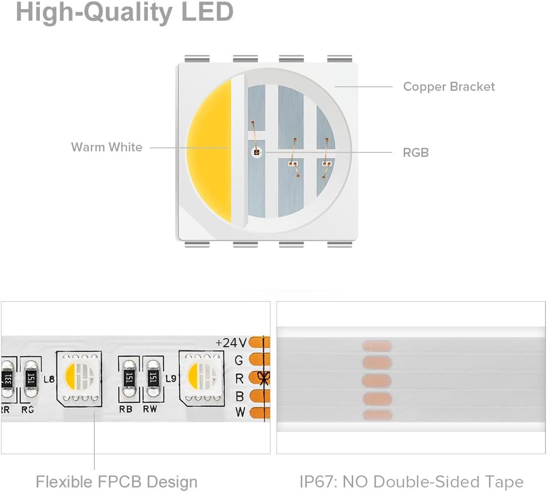 Btf-lighting 5050 RGBW Striscia LED 5m IP67 DC24V - immagine 6