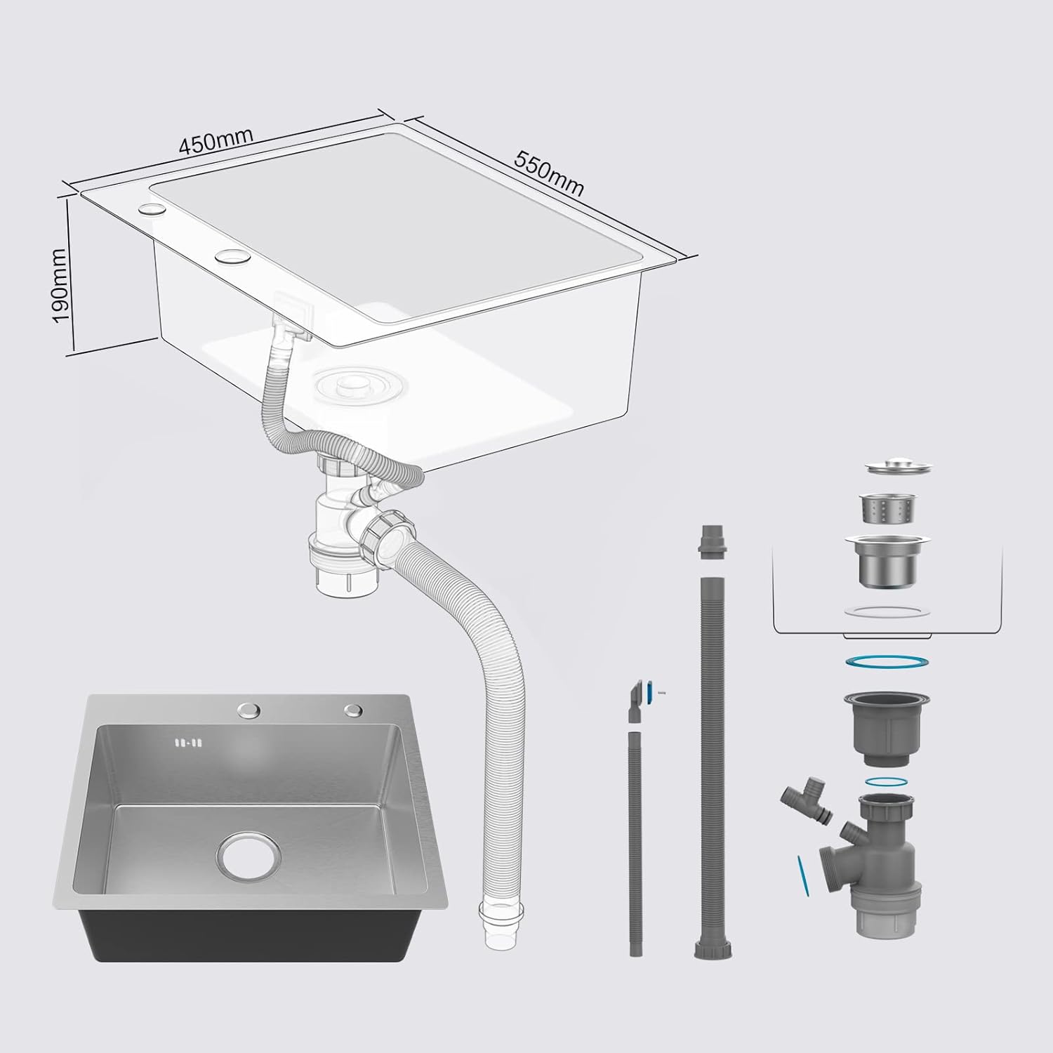 Ibergrif M85545 - Lavello Cucina 1 Vasca 55x45 cm - immagine 4
