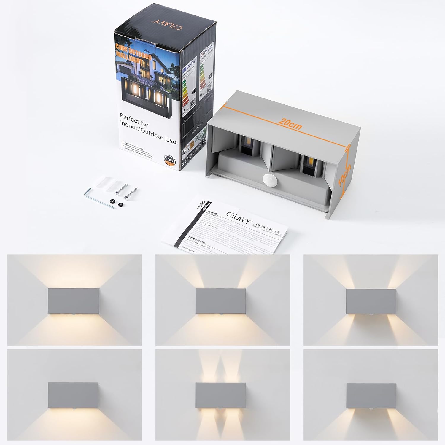 Celavy Lampada da Parete LED Esterni con Sensore, Grigio - immagine 3