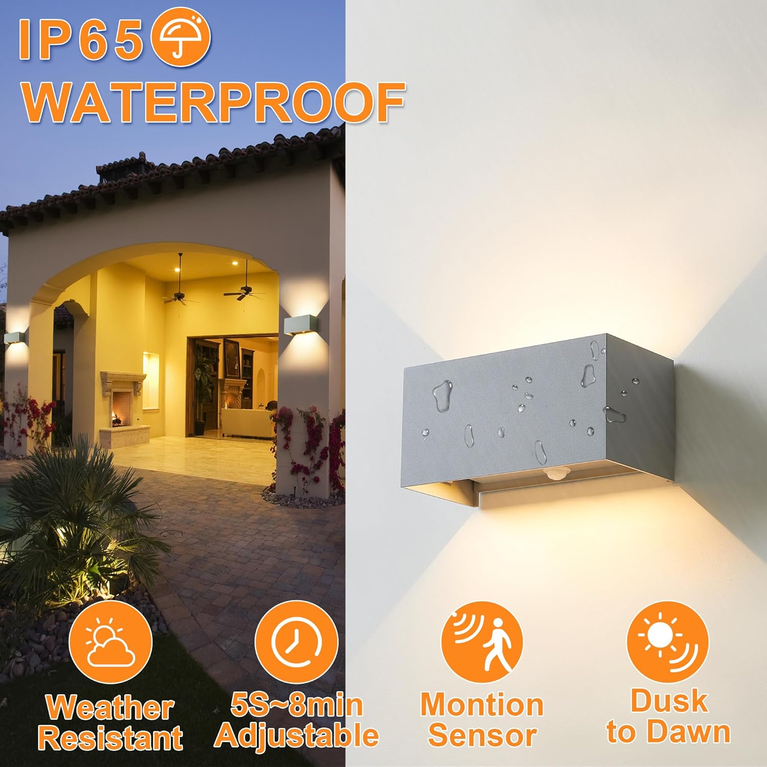 Celavy Lampada da Parete LED Esterni con Sensore, Grigio - immagine 4