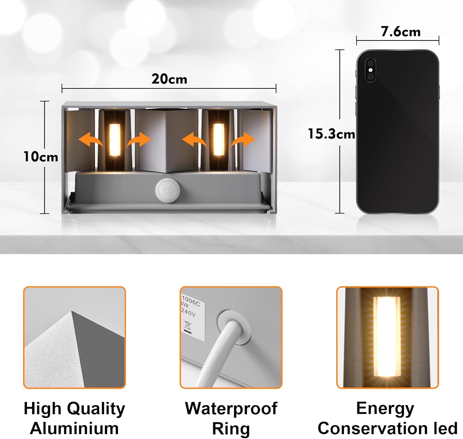 Celavy Lampada da Parete LED Esterni con Sensore, Grigio - immagine 6