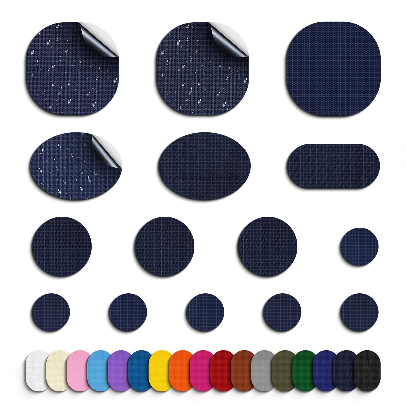 45 toppe adesive in nylon per riparazione di giacche, tende, capi outdoor, di forma rotonda e ovale, di colore blu navy