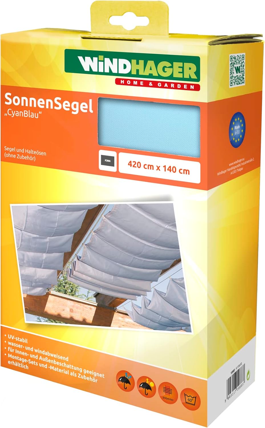 Windhager Tenda Vela Parasole 420x140cm, Ciano