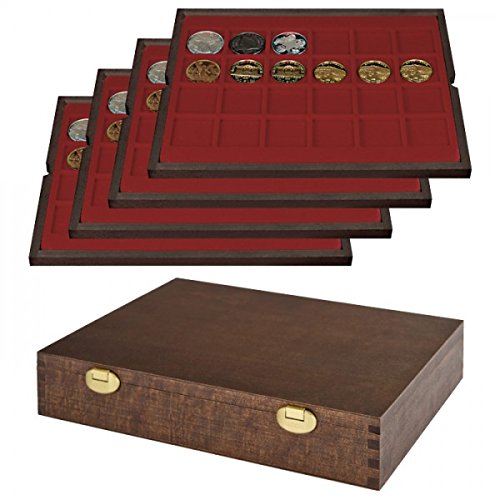 LINDNER Solid Wood Case con 4 Vassoi per 96 Monete