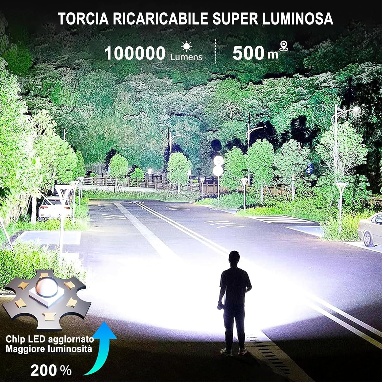 Torcia Led Potente Professionale Ricaricabile - immagine 2