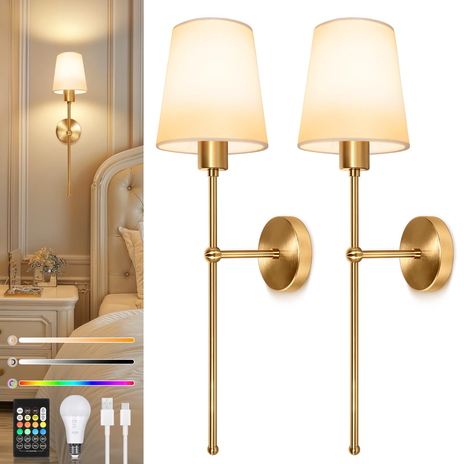 Ketom Applique da Parete Interno Vintage (2 Pezzi), Oro