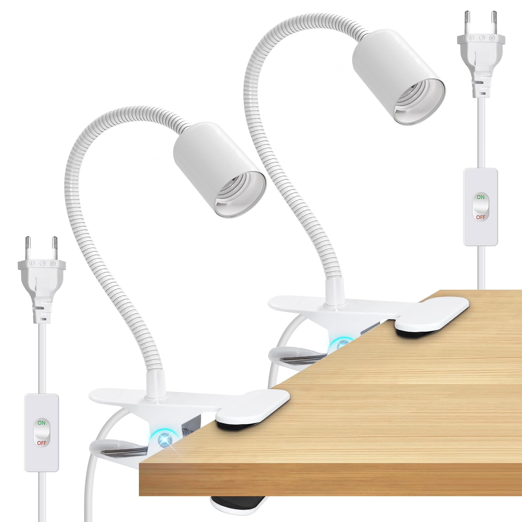 2x Lampada a Morsetto E27 con Interruttore e Cavo 220cm